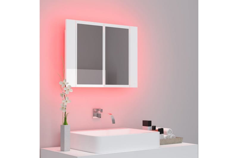 Spegelskåp för badrum LED vit högglans 60x12x45 cm - Vit - Hus & renovering - Kök & bad - Badrum - Badrumsmöbler - Spegelskåp