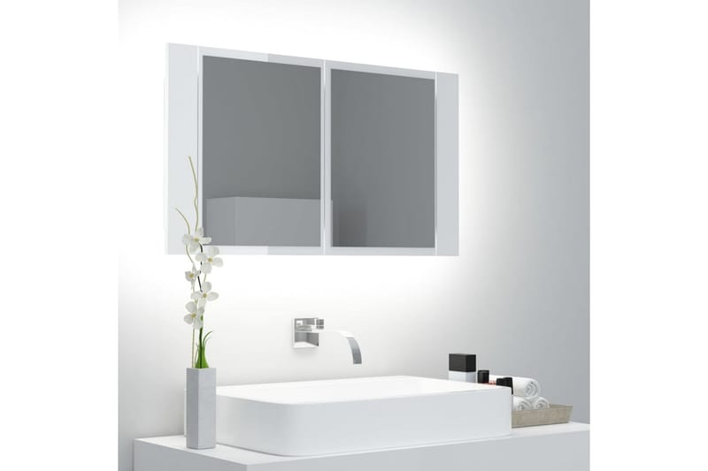 Spegelskåp för badrum LED vit högglans 80x12x45 cm - Vit - Hus & renovering - Kök & bad - Badrum - Badrumsmöbler - Spegelskåp