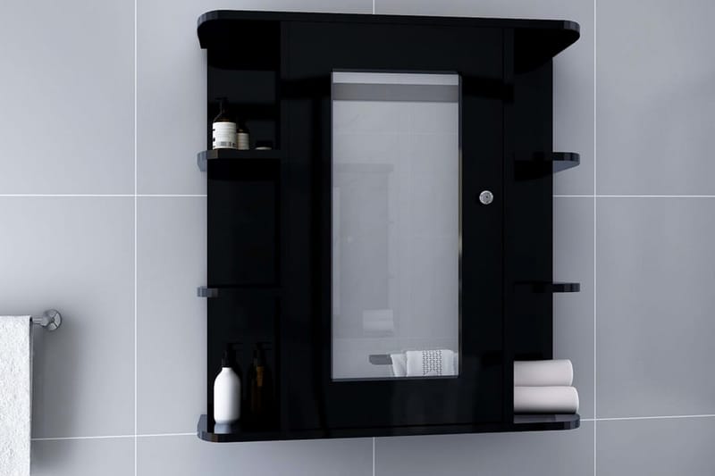 Spegelskåp för badrum svart 66x17x63 cm MDF - Svart - Hus & renovering - Kök & bad - Badrum - Badrumsmöbler & badrumsinredning - Spegelskåp badrum