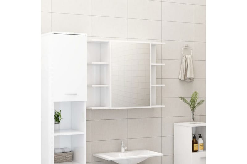Spegelskåp för badrum vit högglans 80x20,5x64 cm spånskiva - Vit - Hus & renovering - Kök & bad - Badrum - Badrumsmöbler - Spegelskåp