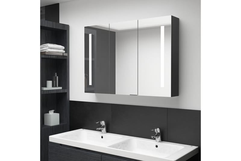 Spegelskåp med LED 89x14x62 cm glänsande svart - Svart - Hus & renovering - Kök & bad - Badrum - Badrumsmöbler & badrumsinredning - Spegelskåp badrum