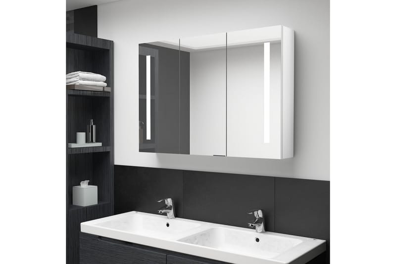 Spegelskåp med LED 89x14x62 cm glänsande vit - Vit - Hus & renovering - Kök & bad - Badrum - Badrumsmöbler & badrumsinredning - Spegelskåp badrum