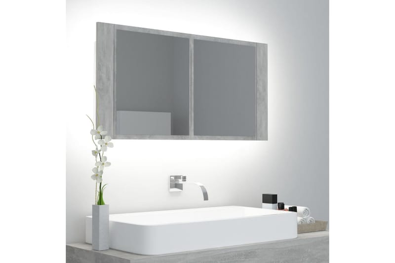 Spegelskåp med LED betonggrå 90x12x45 cm - Grå - Hus & renovering - Kök & bad - Badrum - Badrumsmöbler & badrumsinredning - Spegelskåp badrum
