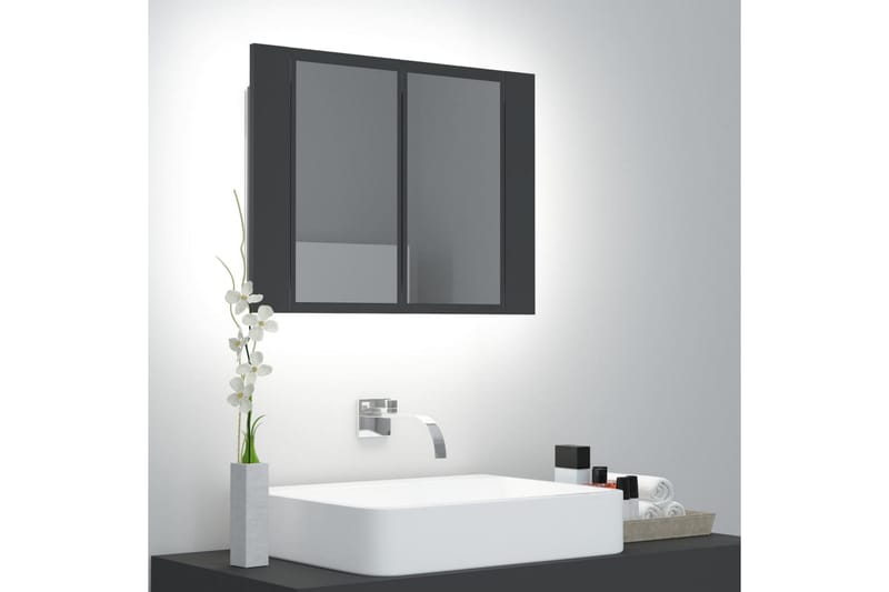 Spegelskåp med LED grå 60x12x45 cm - Grå - Hus & renovering - Kök & bad - Badrum - Badrumsmöbler & badrumsinredning - Spegelskåp badrum