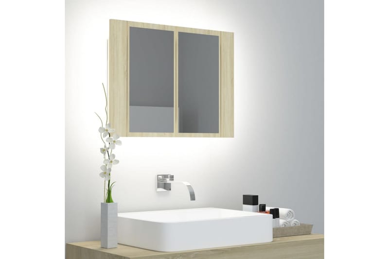 Spegelskåp med LED sonoma-ek 60x12x45 cm - Brun - Hus & renovering - Kök & bad - Badrum - Badrumsmöbler & badrumsinredning - Spegelskåp badrum