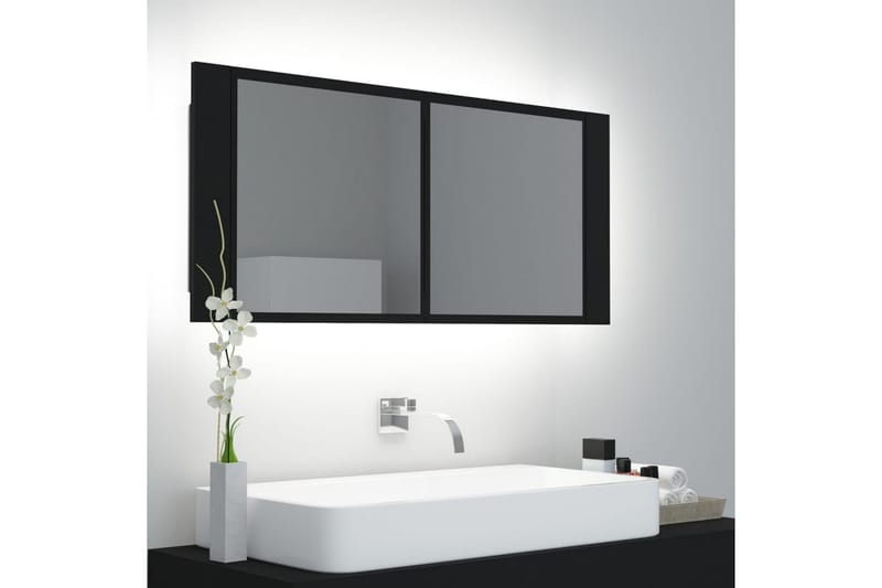 Spegelskåp med LED svart 100x12x45 cm - Svart - Hus & renovering - Kök & bad - Badrum - Badrumsmöbler & badrumsinredning - Spegelskåp badrum