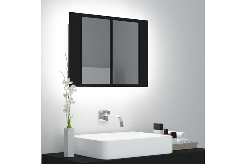 Spegelskåp med LED svart 60x12x45 cm - Svart - Hus & renovering - Kök & bad - Badrum - Badrumsmöbler - Spegelskåp