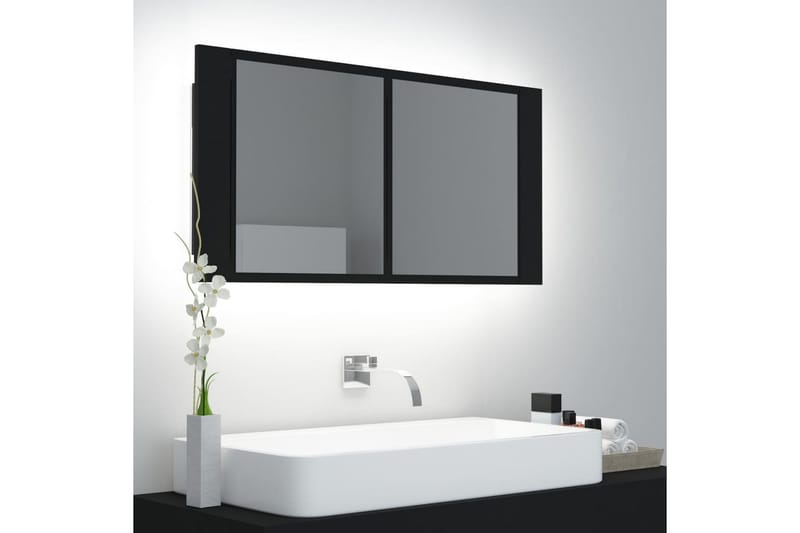 Spegelskåp med LED svart 90x12x45 cm - Svart - Hus & renovering - Kök & bad - Badrum - Badrumsmöbler - Spegelskåp
