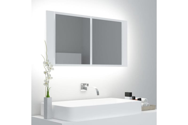 Spegelskåp med LED vit 90x12x45 cm - Vit - Hus & renovering - Kök & bad - Badrum - Badrumsmöbler - Spegelskåp