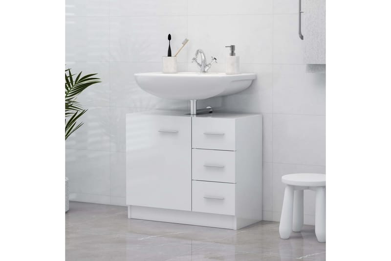 Tvättställsskåp vit högglans 63x30x54 cm spånskiva - Vit - Hus & renovering - Kök & bad - Badrum - Badrumsmöbler - Väggskåp & högskåp