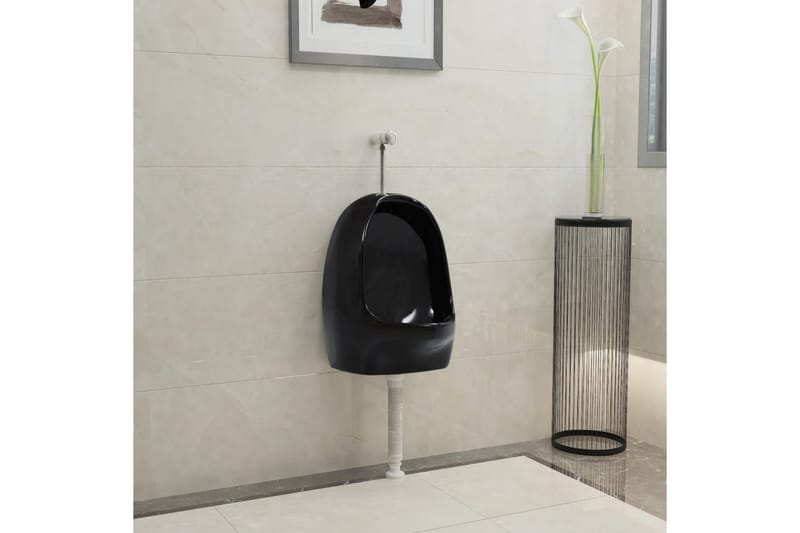 Vägghängd urinoar med spolventil keramisk svart - Svart - Hus & renovering - Kök & bad - Badrum - Toalettstol & WC-stol - Vägghängd toalett