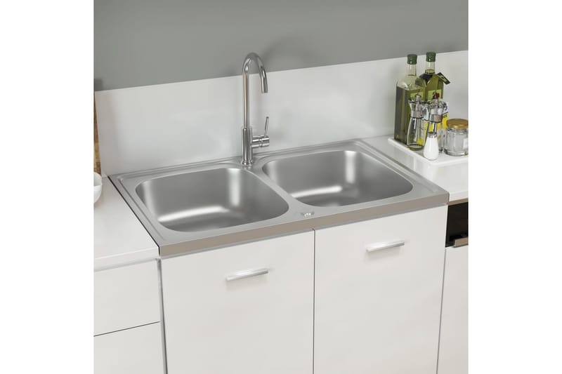 Dubbla diskhoar silver 800x500x155 mm rostfritt stål - Silver - Hus & renovering - Kök & bad - Badrum - Tvättställ & handfat - Dubbelhandfat