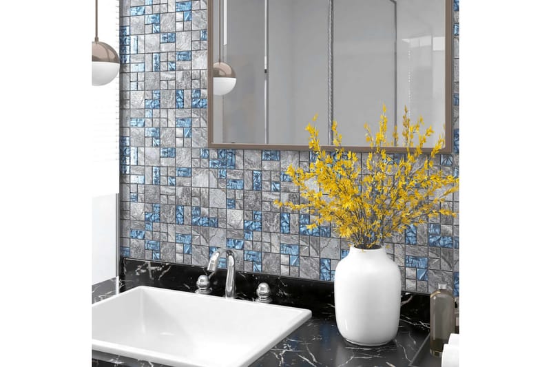Mosaikplattor 11 st grå och blå 30x30 cm glas - Flerfärgad - Hus & renovering - Kök & bad - Kakel & klinker - Mosaik - Glasmosaik