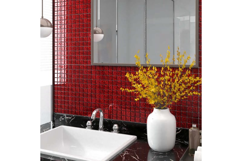 Mosaikplattor 11 st röd 30x30 cm glas - Röd - Hus & renovering - Kök & bad - Kakel & klinker - Mosaik - Glasmosaik