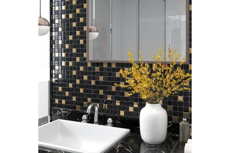 Mosaikplattor 11 st svart och guld 30x30 cm glas - Flerfärgad - Hus & renovering - Kök & bad - Kakel & klinker - Mosaik - Glasmosaik