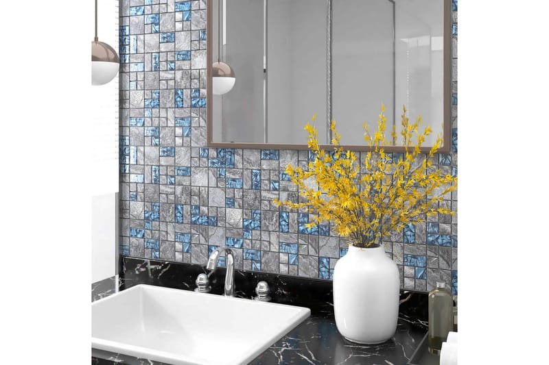 Mosaikplattor 22 st grå och blå 30x30 cm glas - Flerfärgad - Hus & renovering - Kök & bad - Kakel & klinker - Mosaik - Glasmosaik