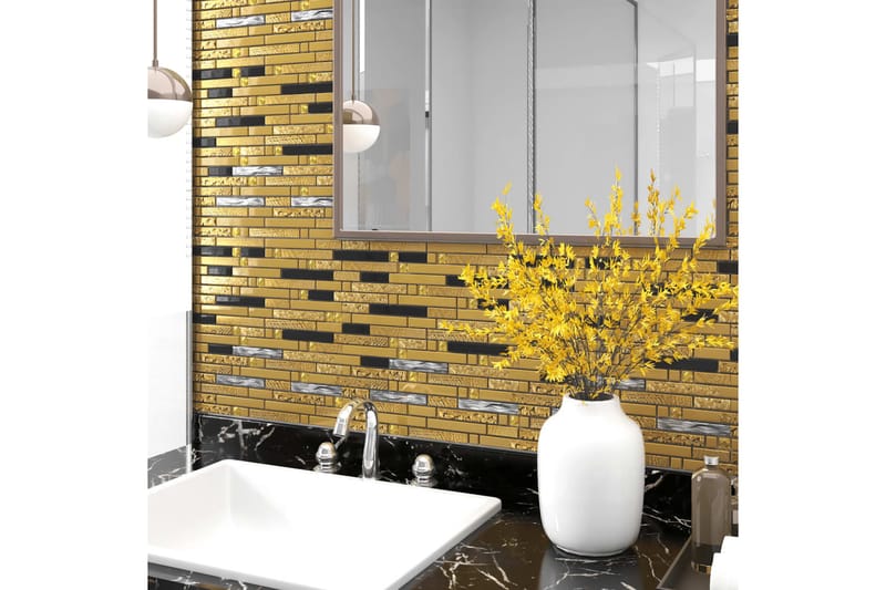 Mosaikplattor 22 st svart och guld 30x30 cm glas - Svart - Hus & renovering - Kök & bad - Kakel & klinker - Mosaik - Glasmosaik