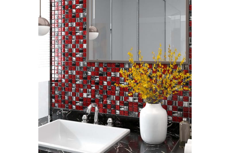 Mosaikplattor 22 st svart och röd 30x30 cm glas - Flerfärgad - Hus & renovering - Kök & bad - Kakel & klinker - Mosaik - Glasmosaik