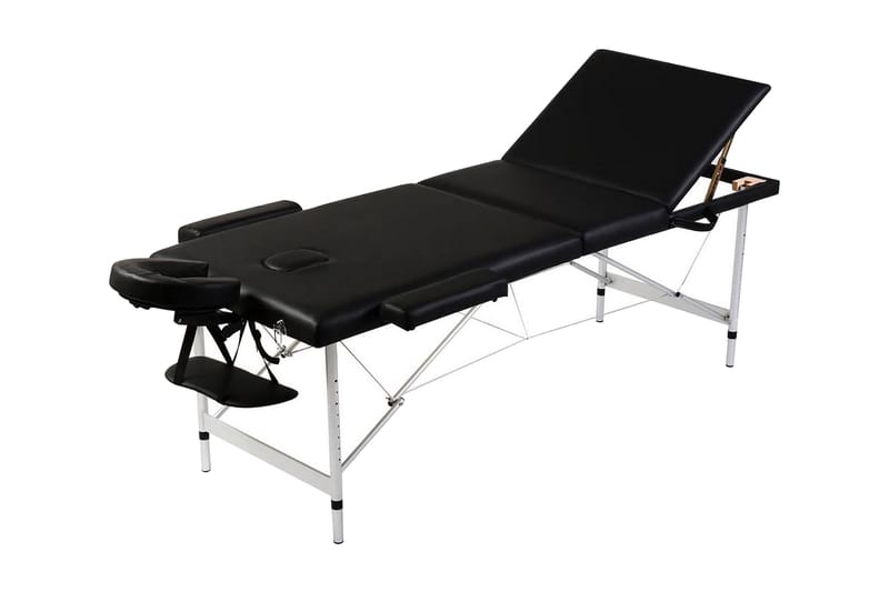 Hopfällbar massagebänk med 3 sektioner aluminiumram svart