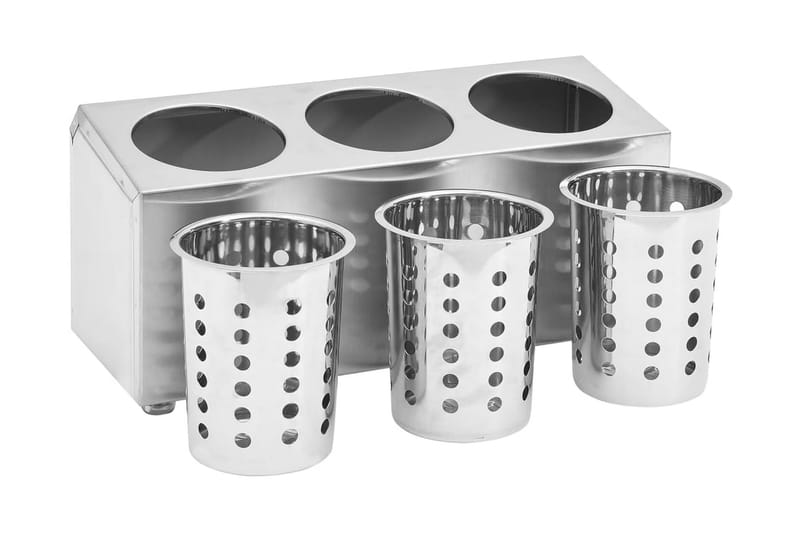 Bestickhållare 3 behållare rektangulärt rostfritt stål - Silver - Förvaring - Småförvaring - Förvaringsställ - Bestickställ