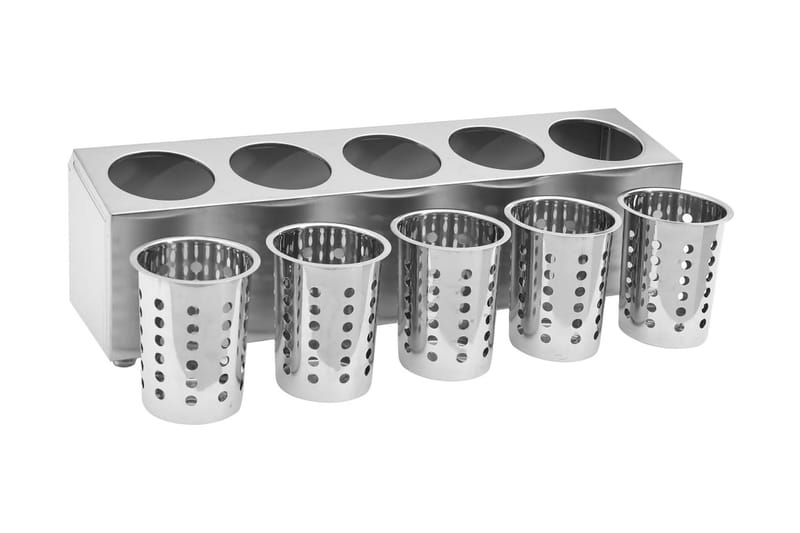 Bestickhållare 5 behållare rektangulär rostfritt stål - Silver - Förvaring - Småförvaring - Förvaringsställ - Bestickställ