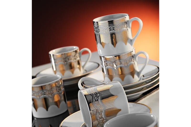 Kaffeservis 12-pack - Vit/Guld - Hushåll - Servering & Dukning - Muggar & koppar - Kaffekopp & kaffemugg