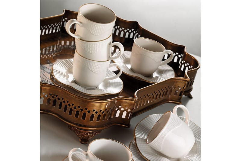 Kütahya Kaffeservis 12 Delar Porslin - Creme/Guld - Hushåll - Servering & Dukning - Porslin
