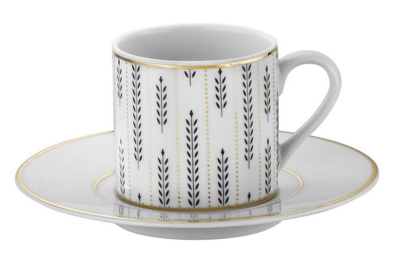 Kütahya Kaffeservis 12 Delar Porslin - Vit/Guld/Svart - Hushåll - Servering & Dukning - Tallrikar & skålar