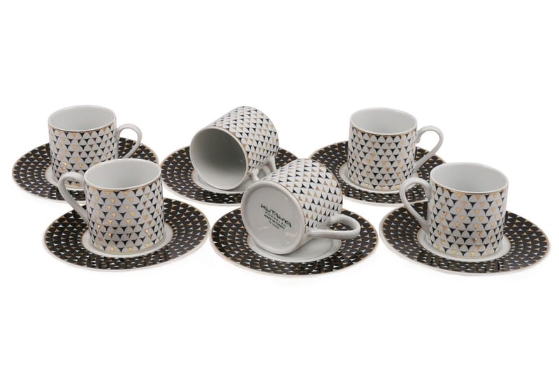 Kütahya Kaffeservis 12 Delar Porslin - Vit/Lila - Hushåll - Servering & Dukning - Porslin