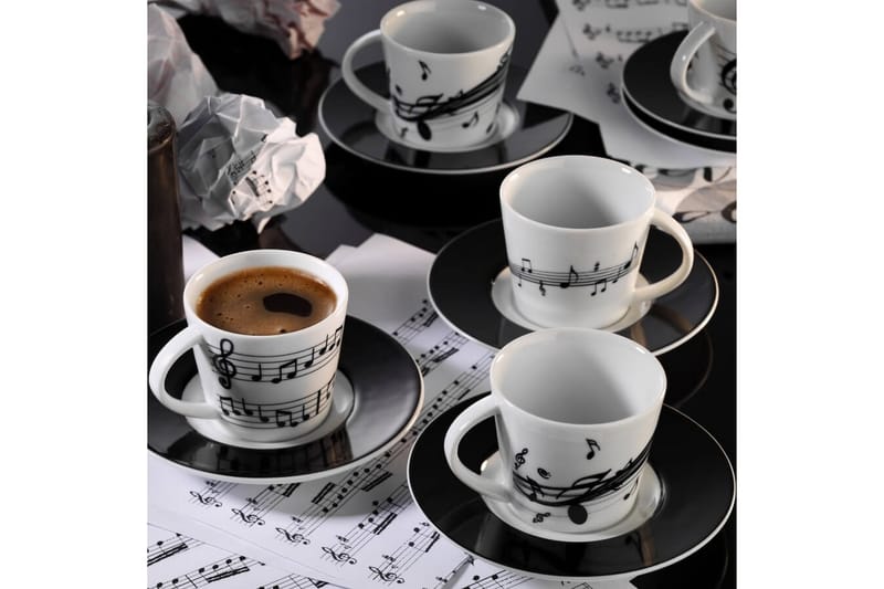 Kütahya Kaffeservis 12 Delar Porslin - Vit/Svart - Hushåll - Servering & Dukning - Muggar & koppar