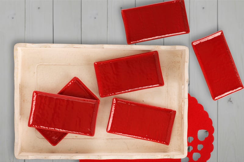 Tallriksset 6-pack - Röd - Hushåll - Servering & Dukning - Tallrikar & skålar - Fyrkantiga tallrikar