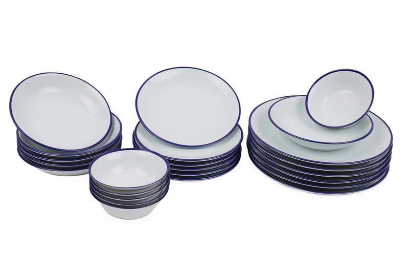 Adine Middagsservis 24 Delar Porslin - Vit/Mörkblå - Hushåll - Servering & Dukning - Tallrikar & skålar