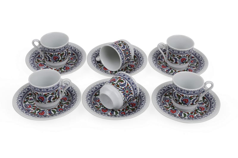 Kütahya Kaffeservis 12 Delar Porslin - Vit/Röd/Blå - Hushåll - Servering & Dukning - Tallrikar & skålar