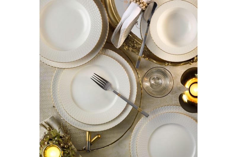 Kütahya Middagsservis 24 Delar Porslin - Vit/Guld - Hushåll - Servering & Dukning - Tallrikar & skålar