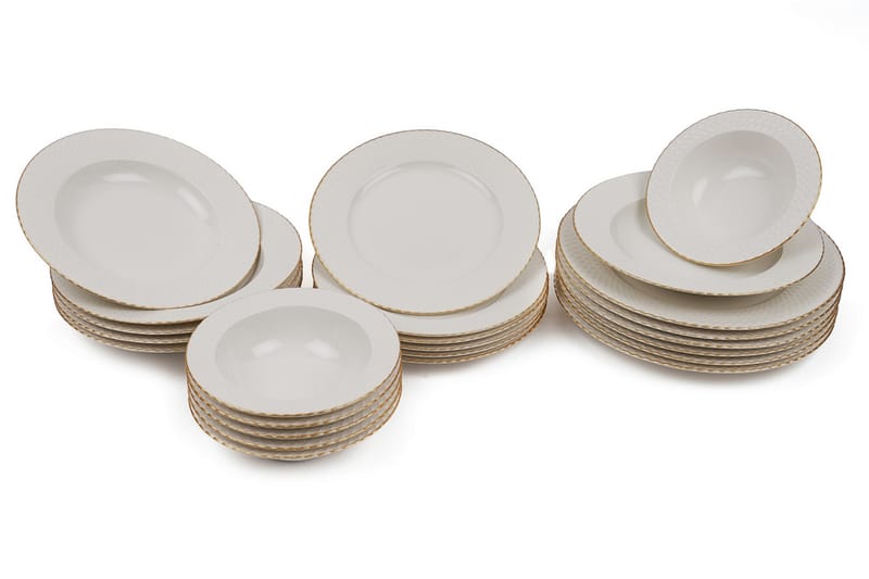 Kütahya Middagsservis 24 Delar Porslin - Vit/Guld - Hushåll - Servering & Dukning - Porslin - Porslin servis