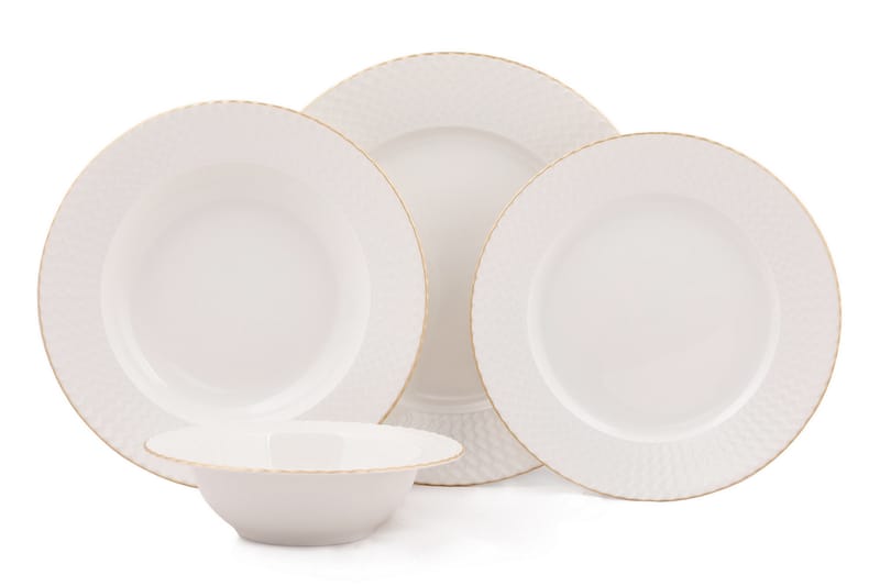 Kütahya Middagsservis 24 Delar Porslin - Vit/Guld - Hushåll - Servering & Dukning - Tallrikar & skålar