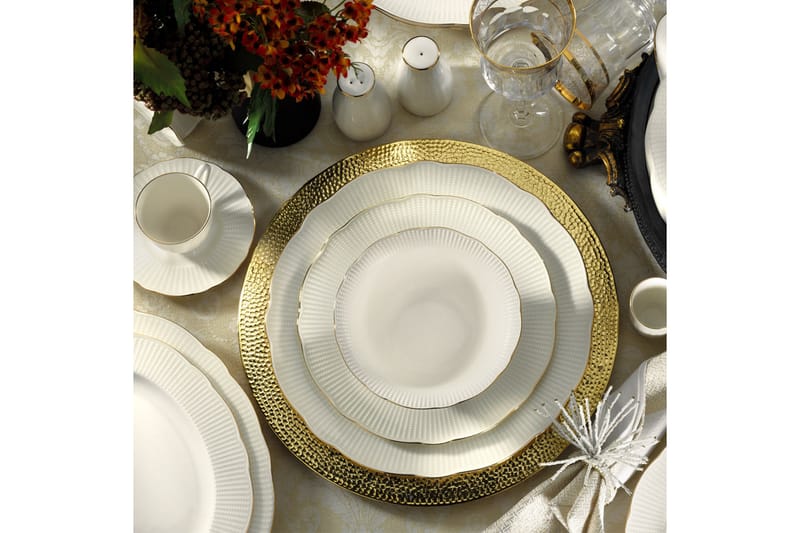 Kütahya Middagsservis 83 Delar Porslin - Vit/Guld - Hushåll - Servering & Dukning - Tallrikar & skålar