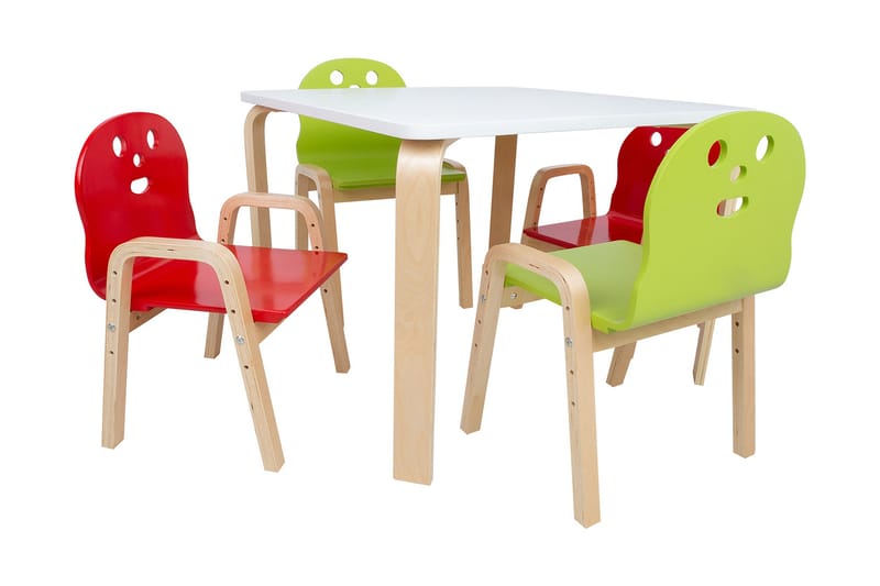 Happy Barnbord 2 Stollla Vit/Grön/Röd - Möbler - Barnmöbler - Barnbord - Barnbord och stolar