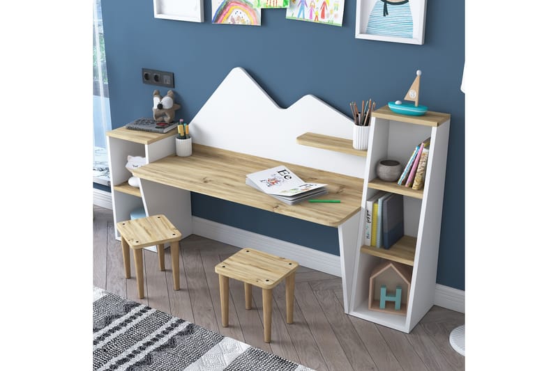 Juivoine Barnskrivbord 180 cm - Natur/Vit - Möbler - Barnmöbler - Barnbord - Skrivbord barn