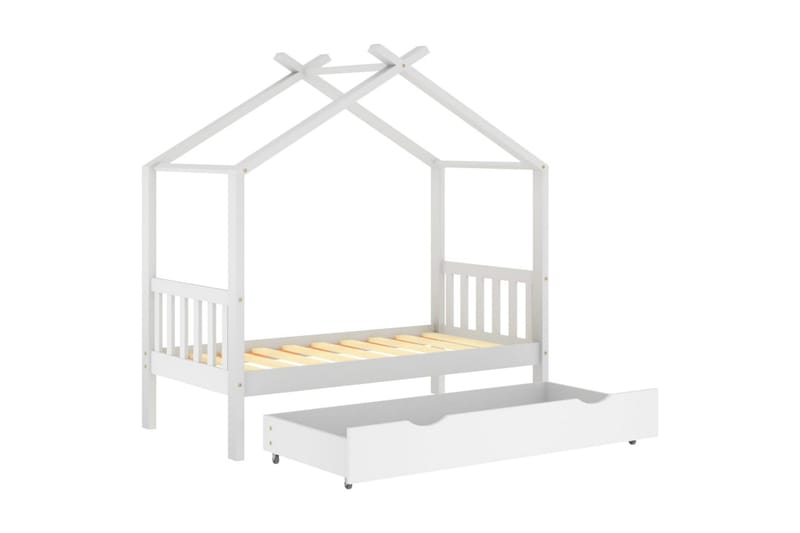 Hussäng med låda vit massiv furu 80x160 cm - Vit - Möbler - Barnmöbler - Barnsäng & juniorsäng - Hussäng
