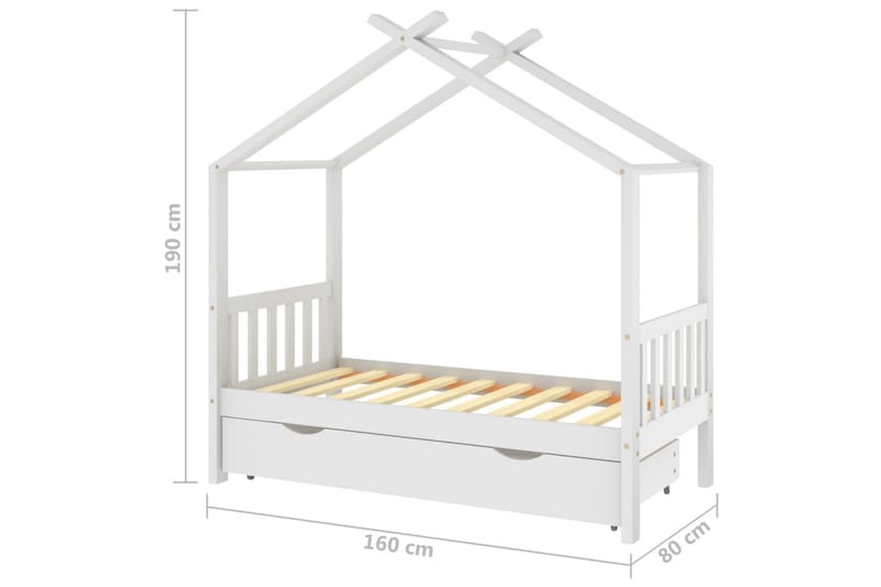 Hussäng med låda vit massiv furu 80x160 cm - Vit - Möbler - Barnmöbler - Barnsäng & juniorsäng - Hussäng