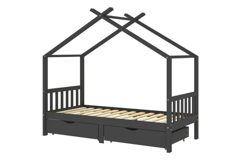 Hussäng med lådor mörkgrå massiv furu 90x200 cm - Grå - Möbler - Barnmöbler - Barnsäng & juniorsäng - Hussäng