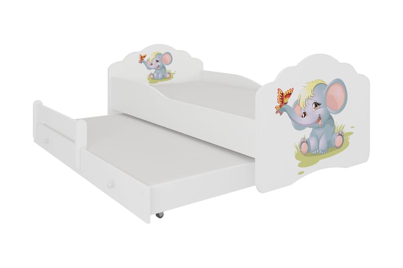 Casimo II Barnsäng 80x160 cm med Extrasäng Elefant - Vit - Möbler - Barnmöbler - Barnbord - Sängbord barn & nattduksbord barn