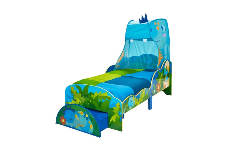 Dinosaurie Barnsäng med Låda+Sänghimmel Blå/Grön - Möbler - Barnmöbler - Barnsoffa