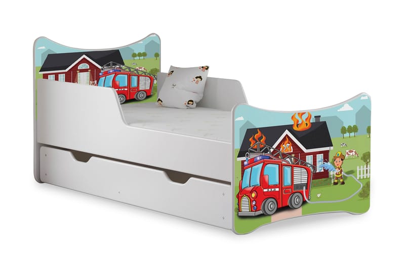 Wiggly Barnsäng med Förvaring Brandbil inkl Madrass - Vit - Möbler - Barnmöbler - Barnsäng & juniorsäng - Barnsäng med förvaring