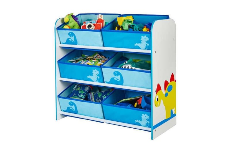 Dinosaurie Hylla med 6 korgar - Vit/Blå - Möbler - Barnmöbler - Förvaring barnrum - Leksaksförvaring - Leksakslåda