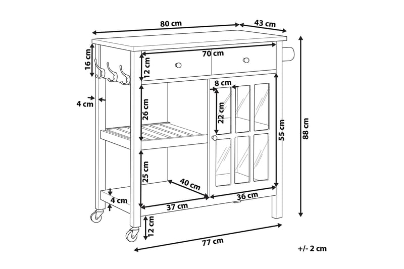 Manesseno Serveringsvagn 80 cm - Vit - Möbler - Bord & matgrupper - Avlastningsbord - Brickbord & småbord