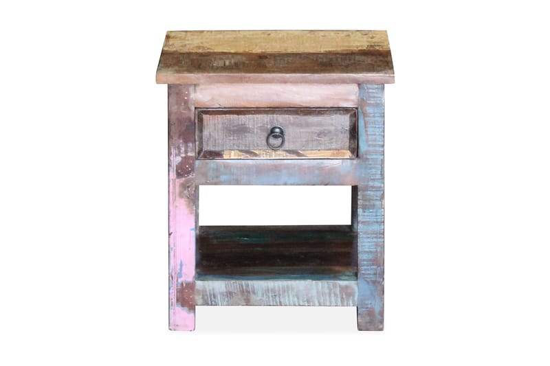 Sidobord med 1 låda massivt återvunnet trä 43x33x51 cm - Flerfärgad - Möbler - Bord & matgrupper - Avlastningsbord - Brickbord & småbord