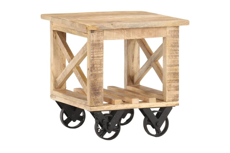 Sidobord med hjul 40x40x42 cm grovt mangoträ - Brun - Möbler - Bord & matgrupper - Avlastningsbord - Brickbord & småbord
