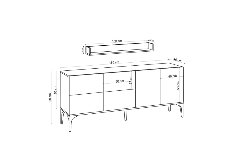 Zortea Konsollbord 180x80 cm Vit/Svart - Hanah Home - Möbler - Bord & matgrupper - Avlastningsbord - Konsolbord & sidobord